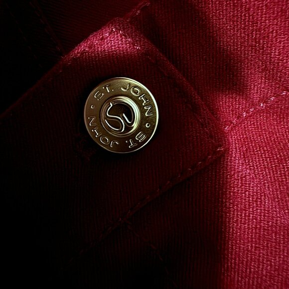 St. John Sport High Rise Boot Cut Classic 5 Pocket Cotton Jeans Sz 12 Cranberry - Picture 6 of 7